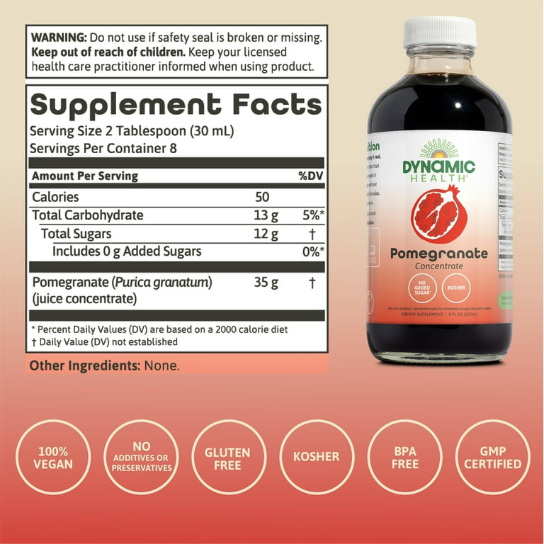 Dynamic Health Real Fruit Drink | Pomegranate Juice Concentrate | No  Additives or Preservatives | Antioxidant | 8oz - Walmart.com