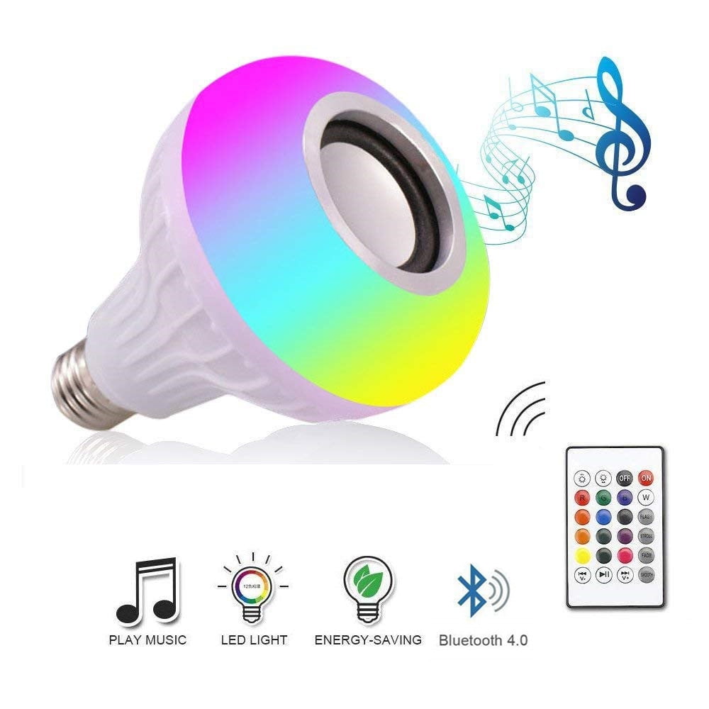 Bluetooth Speaker 12W RGB LED Light Bulb E27 Wireless Music Playing w/ Remote aa