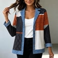 thumbnail image 6 of thefmos Women's Collared Button Front Long Sleeve Jacket Denim Color Block Patchwork Casual Outerwear Fashion Spring Fall Outfit, Black S, 6 of 7