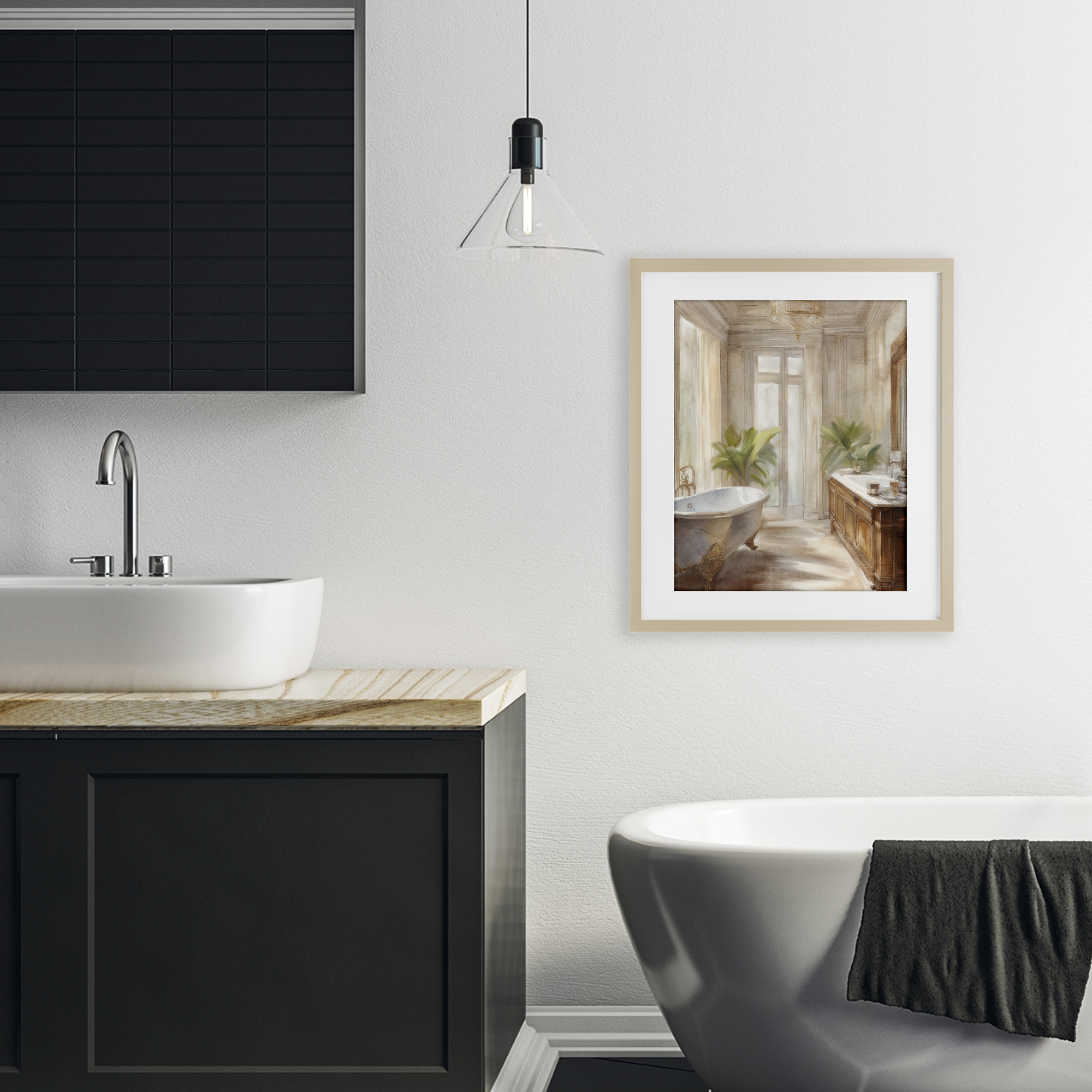 Stupell Industries Serenity Bath Bathroom Painting Birch Framed Print Under Glass design by Kim Allen, 21 x 17