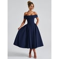 thumbnail image 4 of Women'S Off the Shoulder Cocktail Maxi Dress Sleeveless Casual A Line Elegant Flowy Formal Dresses Navy Blue M, 4 of 9