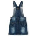 thumbnail image 2 of KIDSCOOL SPACE Baby Little Girls Skirt,Ripped Soft Strechy Denim Girls Summer Overalls Dress,Deep Blue,3-4 Years, 2 of 7