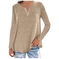 thumbnail image 1 of Gibobby Blusa Termica Blusa Mujer Casual Color Soild Long Fashion T-shirt Collar Tops Manga Mujer Blusa（Caqui， S), 1 of 5