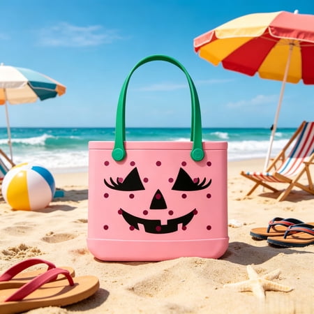 Limited Edition Spooky Black Cat EVA Beach Tote Purse Trick or Treat Halloween Handbag Summerween Waterproof Quick Dry Hole Bag for Pool Beach Vacation 11.02 ×8.27
