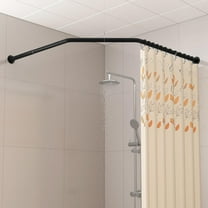 Diamond Shaped Corner Shower Curtain Rod, [Both Sides: 22"-34.8", Middle: 28"-43.7"] Adjustable Heavy Duty Angled Shower Curtain Pole for Bathroom with 12 Hooks & Ceiling Support - Matte Black