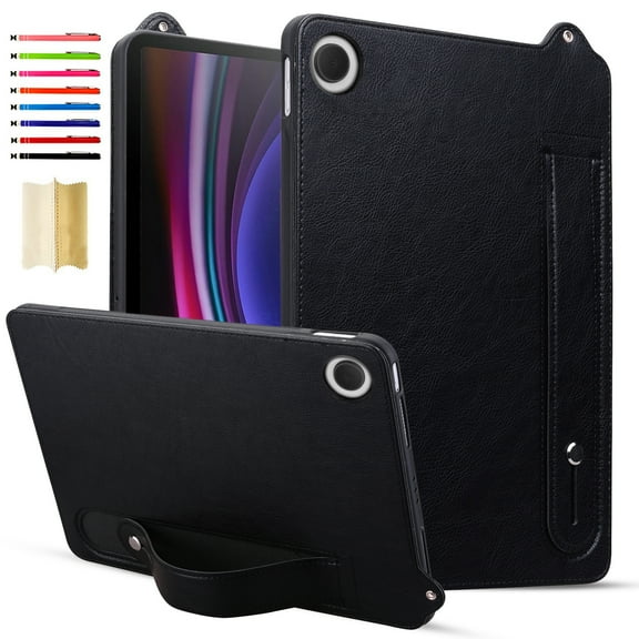 for Samsung Galaxy Tab A9 Plus 11 Inch 2023 (SM-X210/X216/X218) - Shockproof Durable Premium PU Leather Cover with Kickstand, Business Style, Hand Strap Feature For Samsung Galaxy Tab A9 ,Black