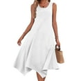 thumbnail image 4 of Wycnly Summer Dresses for Women Womens Summer Dresses Loose Irregular Pleated Hem Beach Tank Knee-Length Dress Women Trendy Solid Crewneck Sleeveless Midi Sundress, 4 of 7