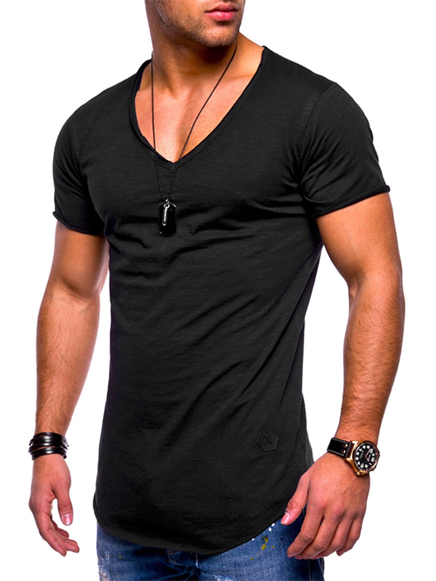 Avamo Mens Casual Solid Color T-Shirt Stretch Muscle T Shirts Short ...