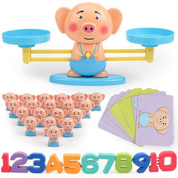 Math Balancing Scale, Cute Cartoon Animal Balance Game Learning Children Educational Toy, Children Fun Learning at Home School Christmas Birthday Gift Pig