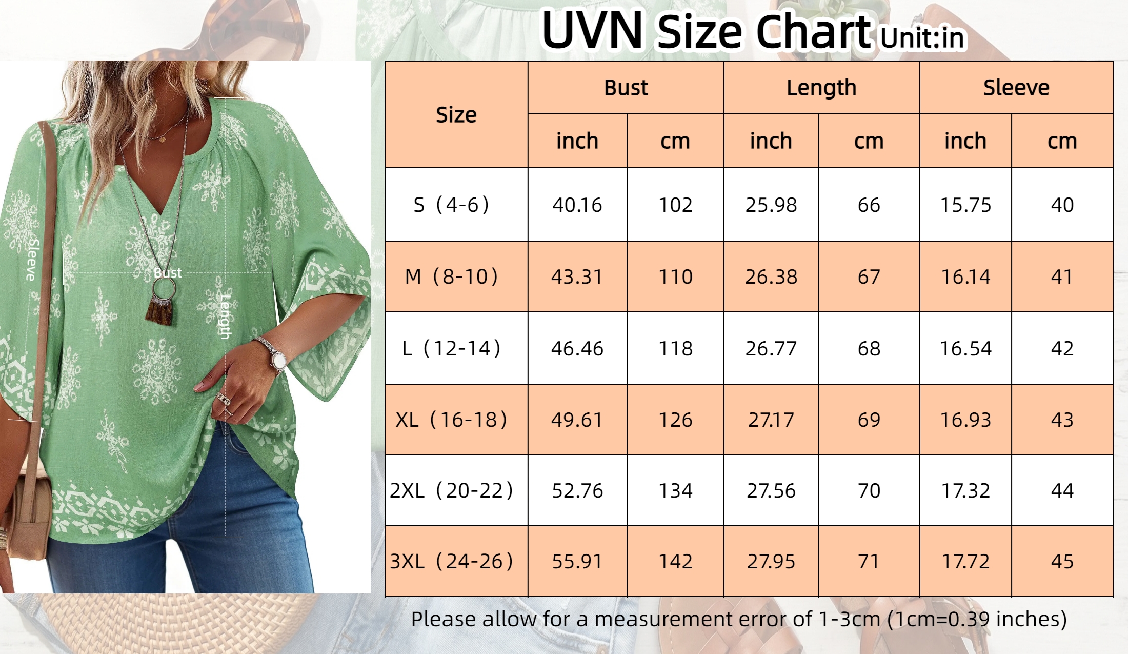 UVN Women's Bohemian Floral Bell Sleeve Blouse, Green photo 7