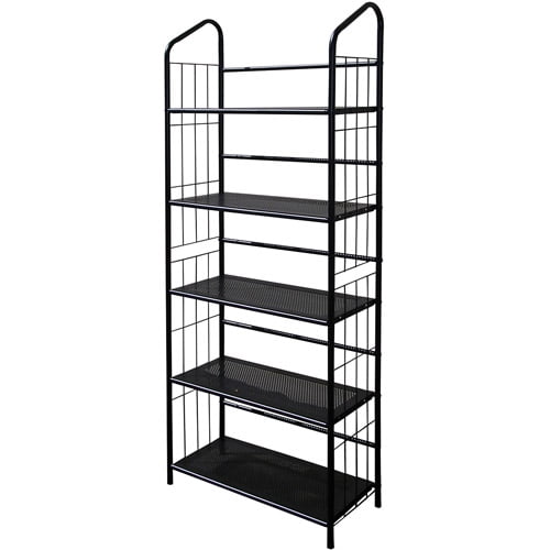 Metal Grid 5-Shelf Open Bookcase, Black