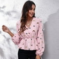 thumbnail image 4 of Lu's Chic Women's Long Sleeve Top Thin Pullovers V Neck Bishop Sleeve Babydoll Lightweight Polyester Pull Over Patterned14 Medium, 4 of 4