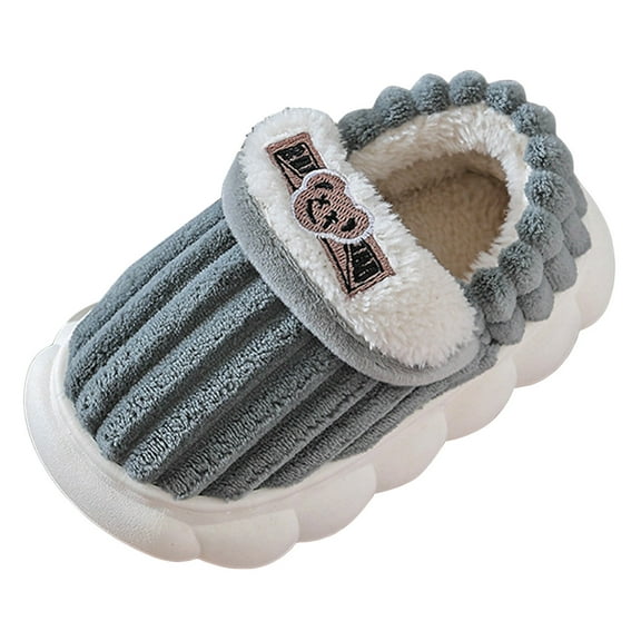 BOBOGOJP Kids Boys Girls Slippers Warm Soft Winter House Indoor Shoes For Toddler Little Big Kids Non Slip Lightweight Bedroom Slippers with Thick Sole Gray for Size 13.5
