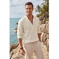 thumbnail image 6 of COOFANDY Men's Long Sleeve Cotton Linen Henley T-Shirt - Hippie Casual Beach Tee, 6 of 8