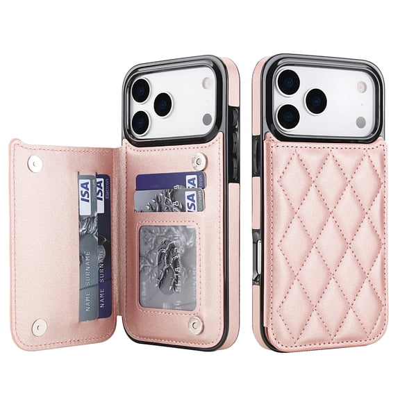 Kryonix for iPhone 17 Pro Max Case Magnetic Leather Wallet,2-in-1 Flip Folio with Card Slots and Kickstand,RFID Blocking Protection,Shockproof Hand-Sewn Quilted Design