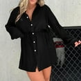 thumbnail image 6 of EINCcm Women's Long Sleeve Rompers Casual Button down Short Jumpsuits Summer Lapel V Neck Solid Onesie Shorts, 6 of 8