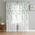 thumbnail image 3 of Sheer Curtains 84 inches Long, Watercolor Green Floral Leaves Pattern Branches Light Filtering Sheer Window Curtains Rod Pocket Voile Drapes for Bedroom Living Room, 52"W x 84"L 2 Panels, 3 of 7