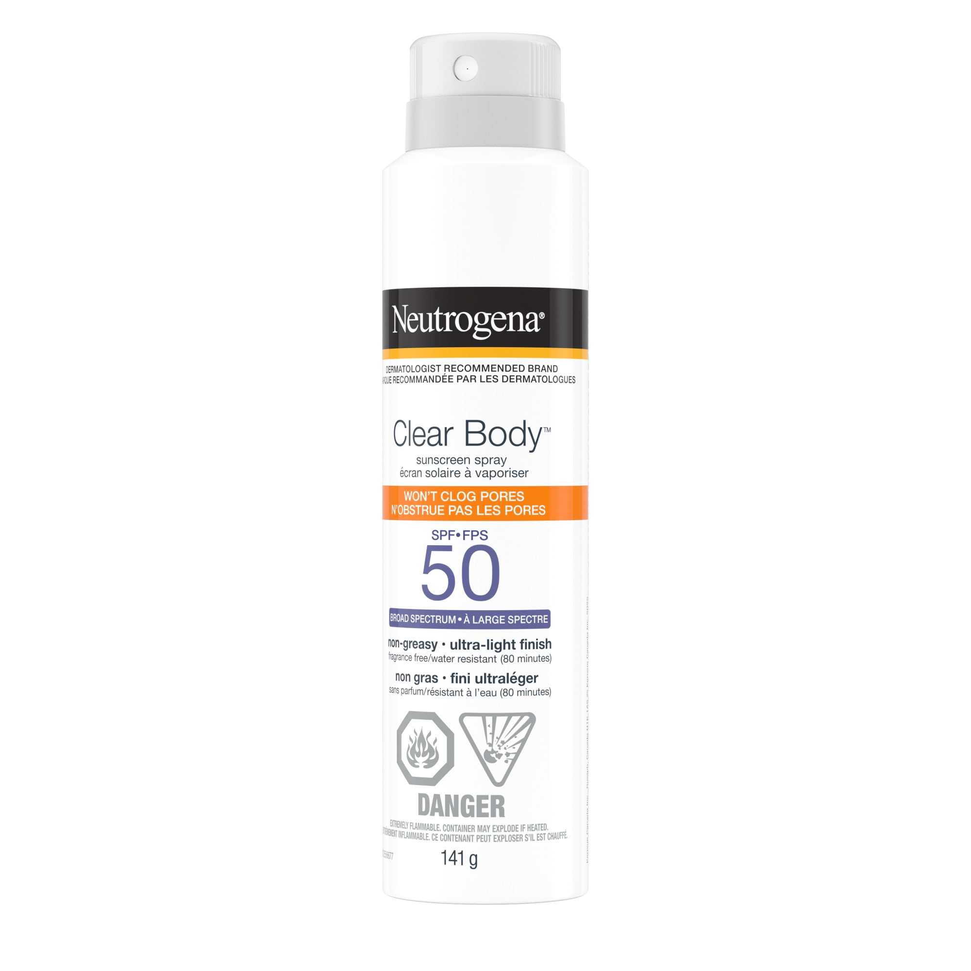 Neutrogena Clear Body Sunscreen Spray SPF 50, Non-Greasy, Broad Spectrum Full Body Sunscreen Ideal for Oily Skin Moisturizes & Cooling Sensation, 141G
