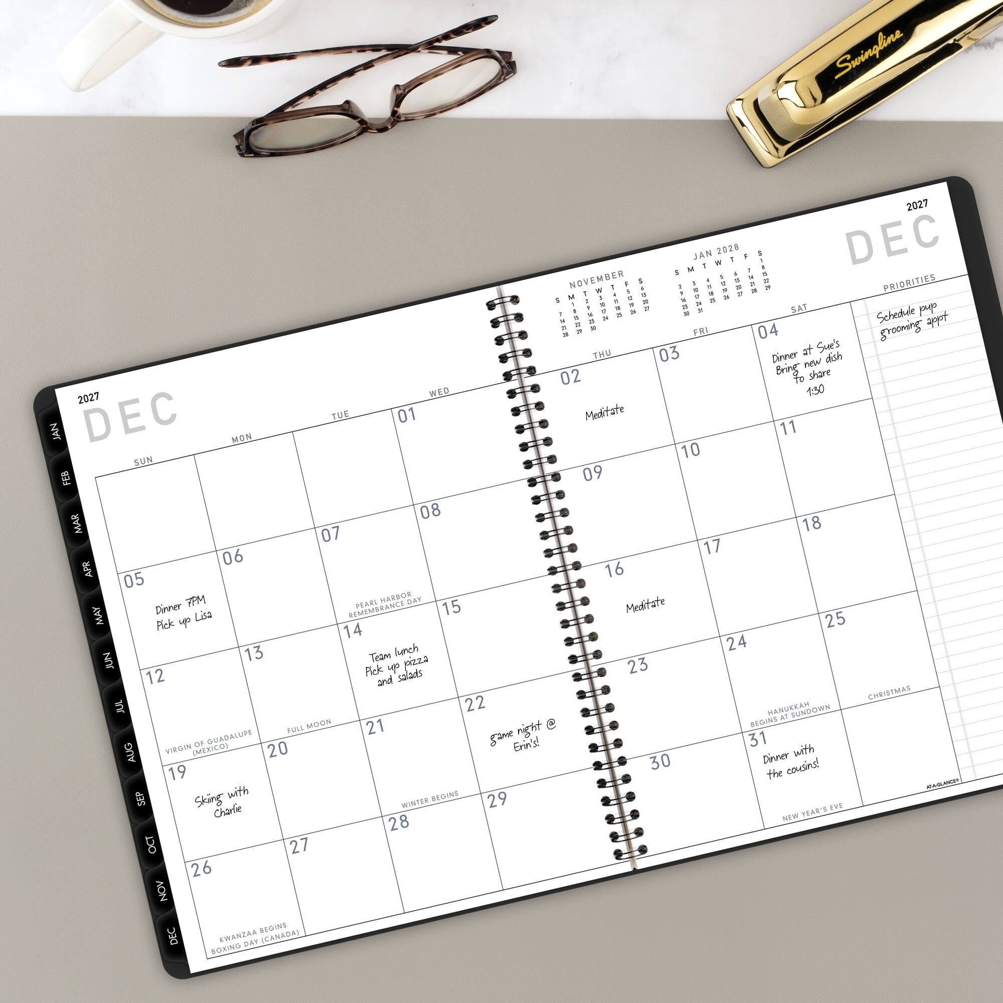 AT-A-GLANCE Contemporary Lite 2027 Weekly Monthly Planner Black Large 8 14 x 11