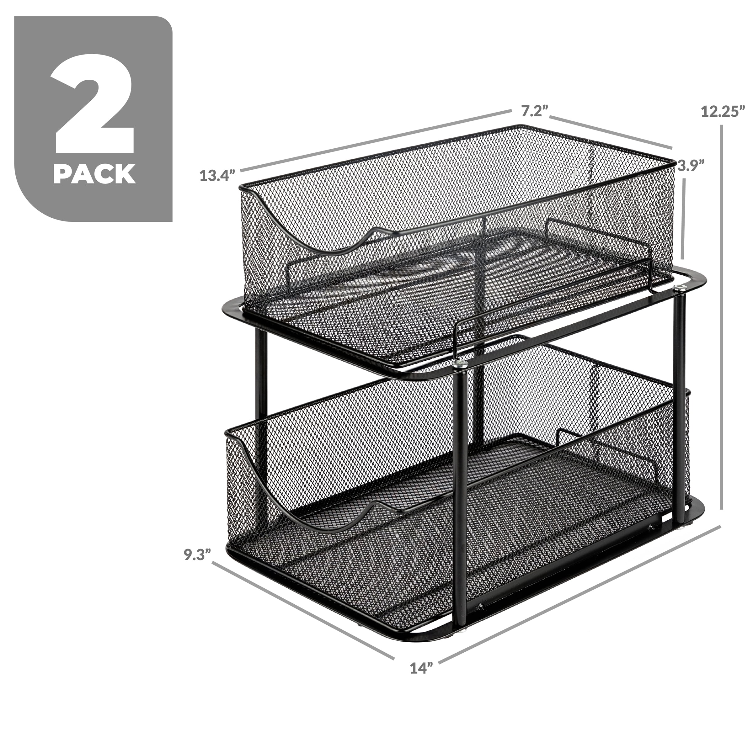 Sorbus 2 Sets of 2 Tier Metal Under Sink Organizer for Bathroom, Kitchen, Strong Steel Mesh Sliding Drawers for Under Sink, Under Cabinet, Closet, Kitchen, Pantry, Bathroom Organizers and Storage