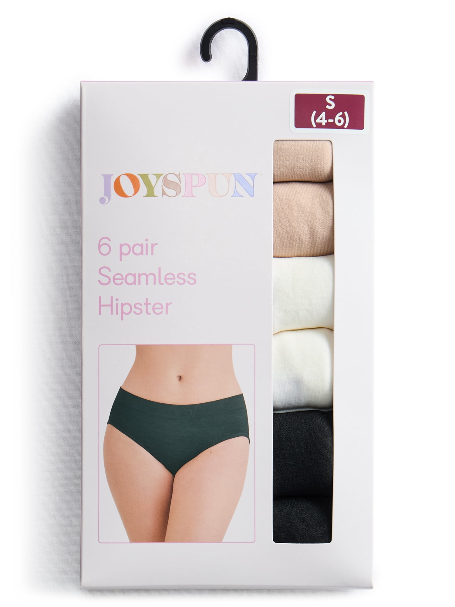 Joyspun Women's Seamless Hipster Panties, 6-Pack, Sizes XS-XXXL