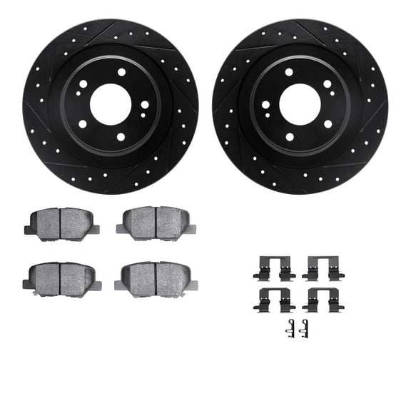 Dynamic Friction Company Rear Brake Rotors-Drilled and Slotted-Black with 5000 Advanced Brake Pads includes Hardware 8512-72087