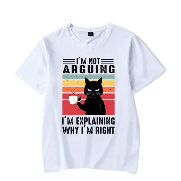 Camiseta de verano para hombre con estampado gráfico de gato negro "No discuto", divertida camiseta de manga corta con gato y café, ropa de gran tamaño para hombre