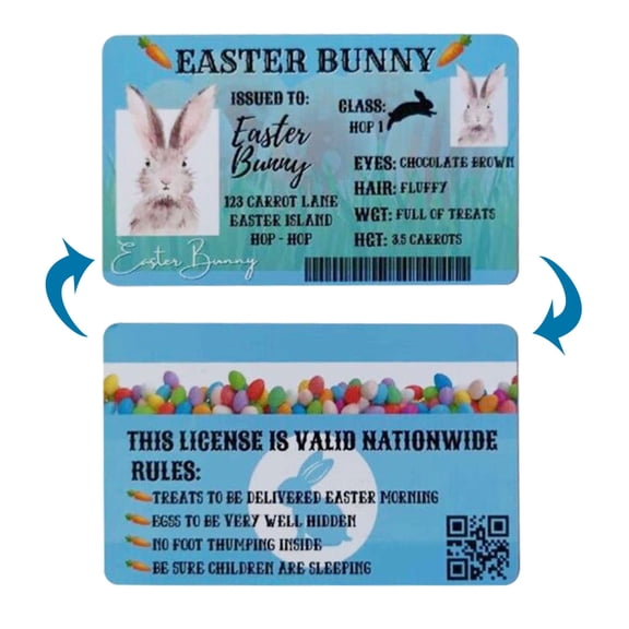 Carte de Décoration Fantaisie de Permis de Conduire Perdu Lapin de Pâques 8,5 cm x 5 cm Lustrée Laminée 450 G/m2 avec Coins Arrondis