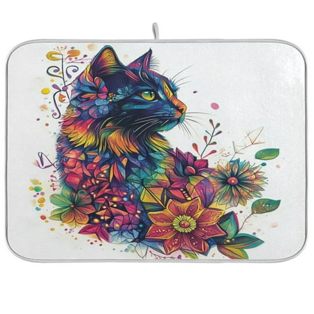

Kitchen Drying Mat 16x18In Drying Dish Mat Dish Drying Mats Kitchen Countertop Multi-Function Drain Drying Mat Kitchen Table Cool Color Cat