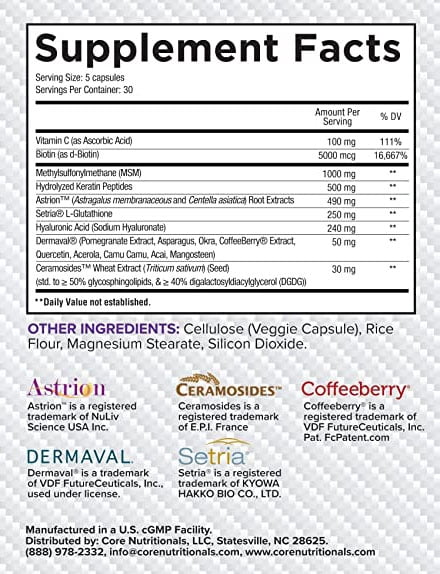 Core Nutritionals Lifeline Hair, Skin, and Nails, Comprehensive Aesthetics Support, 150 Capsules