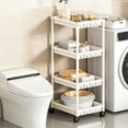 thumbnail image 1 of Plastic Storage Rack 4-Tier Plastic Storage Rack with Wheels Large Capacity Movable Layered Shelf for Living Room Bedroom Kitchen or Bathroom(White,1Pcs) JASKFLY, 1 of 9