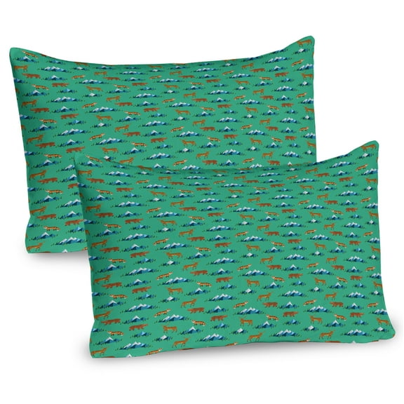 Ambesonne Animal Pillow Sham 2 Pack, Abstract Polygon Mountain, 36"x20", Sea Green Dark Turquoise