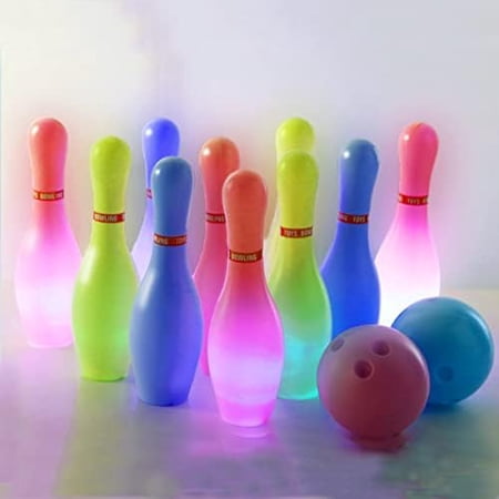 Kids Light up Bowling Ball Toys Set Bowling Pins Toy Game with 10 Pins & 2 Balls Fun Sports Games for Grandkids Kids Toddler Indoor & Outdoor Boys Girls Children 3 4 5 6 Years