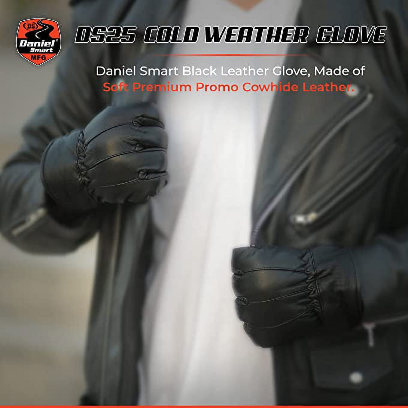 DS Daniel Smart Durable 3XL, Black Cowhide Leather Motorcycle Gloves