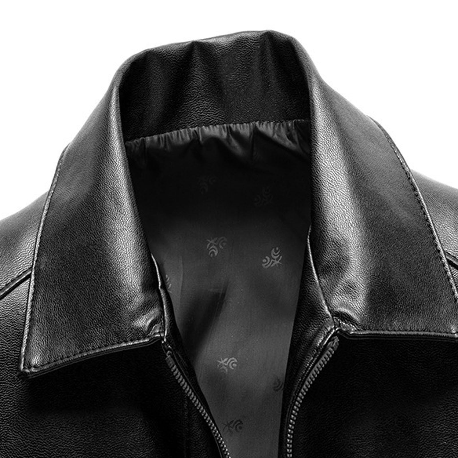 RongHuan Leather Jacket for Men Classic Fit Lapel Outwear Slim Fit Motorcycle Jacket Fall Winter Long Sleeve Outerwear