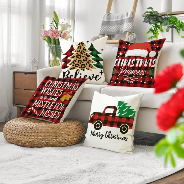 KJRIVER Set of 4 Christmas Pillow Covers Festival Decorations Pillow Covers Xmas Tree Deer Santa Deer Throw Waist Pillow Case Christmas Holiday Blessing Gift Walmart Business Supplies