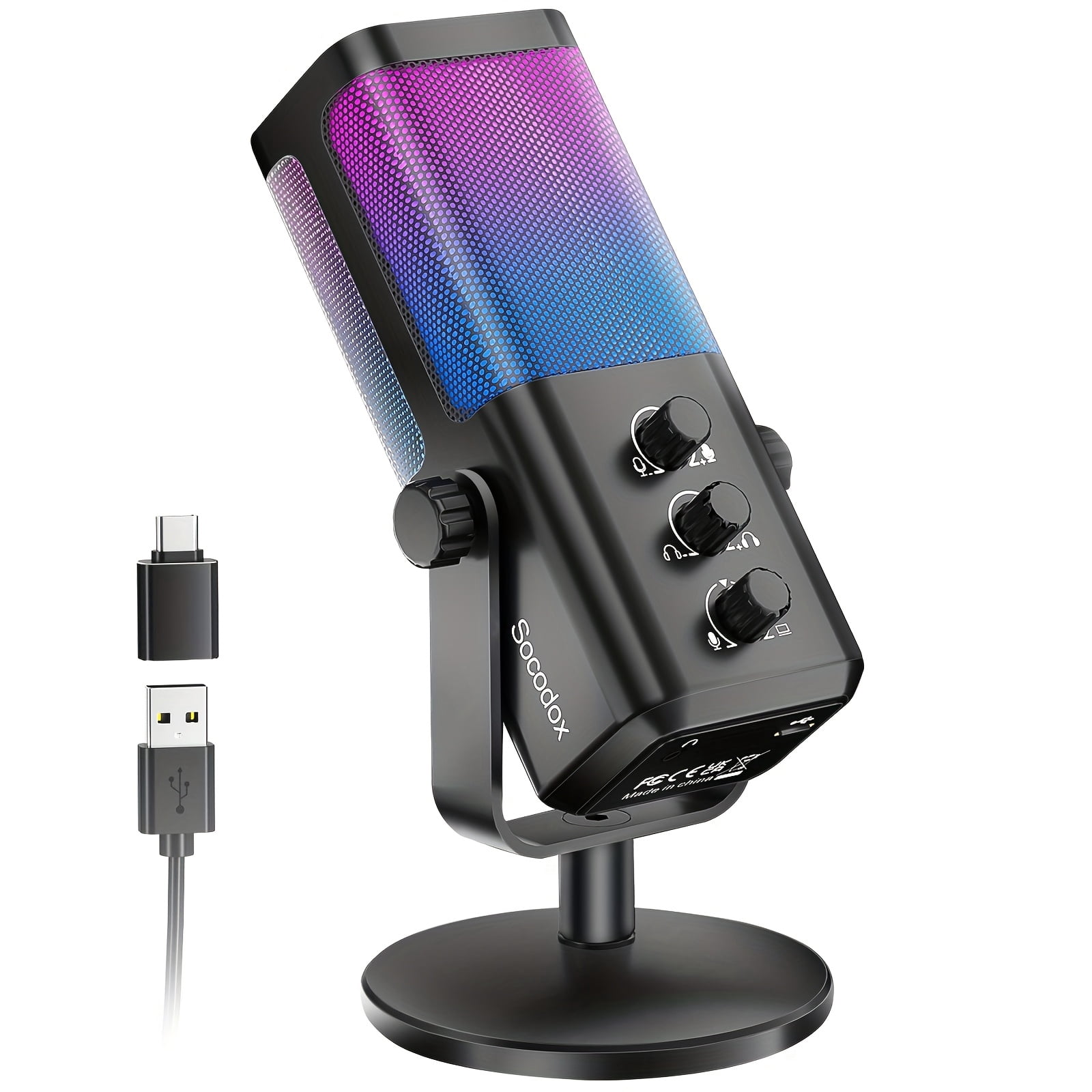 RGB Gaming Microphone with AI Noise Cancellation, USB Type C Studio Condenser Mic for Streaming, Discord, Podcast, PC/PS5/Mac, Game Voice Balance & Monitoring