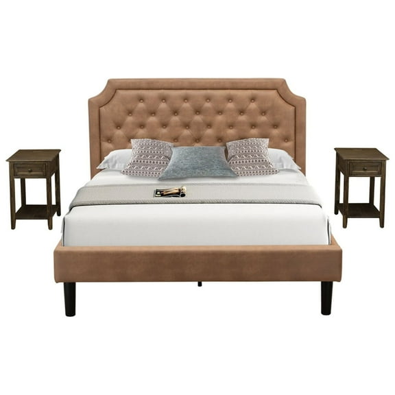 East West Furniture Granbury 3 Pieces Wood Queen Platform Bedroom Set in Brown