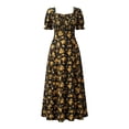 thumbnail image 3 of ASEIDFNSA Women Floral A Line Dress Square Neck Puff Sleeve Smocked Summer Midi Dress, 3 of 4