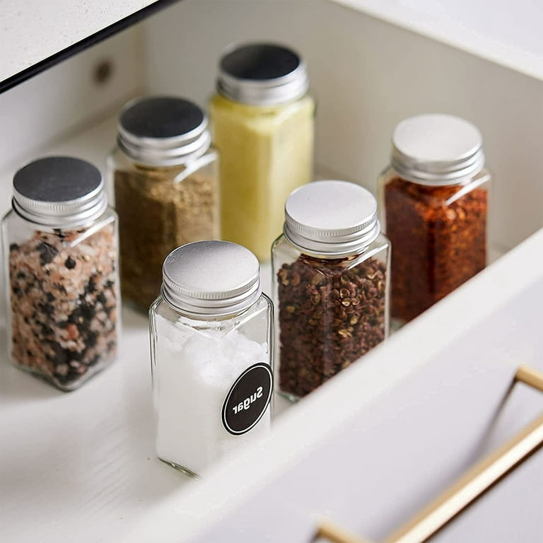  Glass Spice Jars with Label Set, Bamboo Lids & Funnel