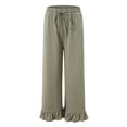 thumbnail image 6 of felwors Women's High-Waisted Wide Leg Pants with Ruffled Hem – Soft Lounge Joggers for Home & Casual Wear, Drawstring Waist & Pockets（AG， XXL）, 6 of 8
