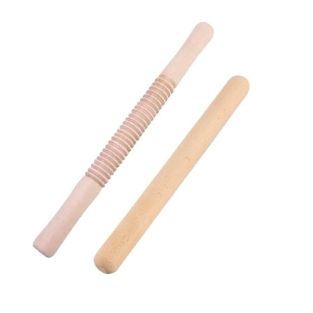 

2PCS Wooden Rolling Pin Dough Roller for Baking Bread Pastry Cookies Pizza Pie Fondant (Round End 29cm Spiral 35cm)