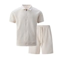 thumbnail image 3 of Kakii Men's Casual Track Set - Geometric Twill Pattern Short Sleeve Jacket and Matching Shorts, Spring Summer Outfit, 3 of 4