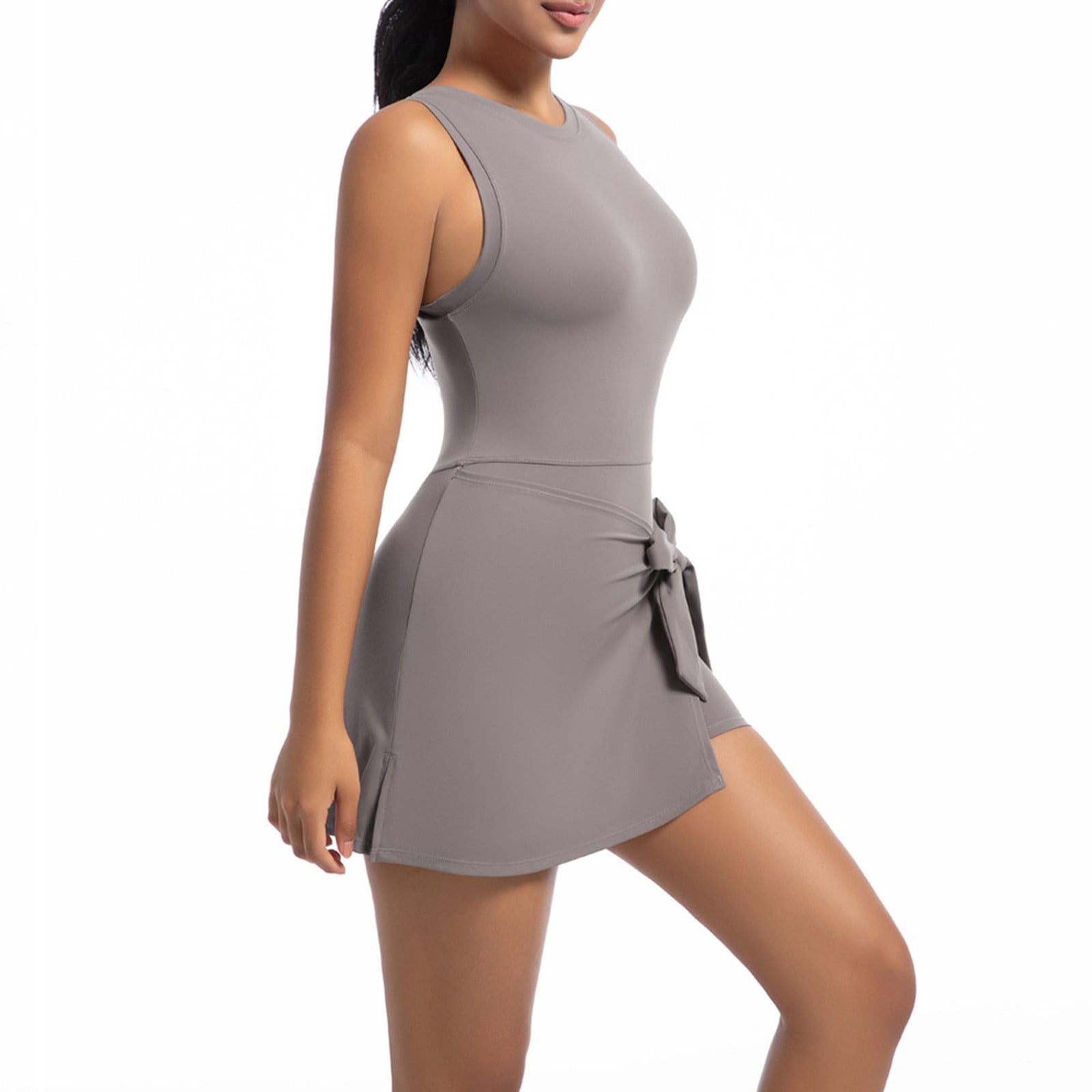 Neewe Womens Tennis Dress Workout Mini Dress with Sleeveless Straps TIe Tunic Waist Athletic Dresses
