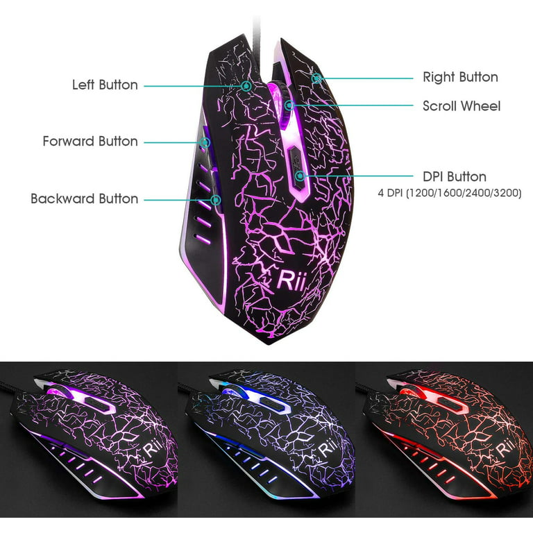 Rii Gaming Keyboard and Mouse Set, 3-LED Backlit Mechanical Feel Business  Office Keyboard Colorful Breathing Backlit Gaming Mouse for Working or  Primer Gaming,Office Device (RK108) 