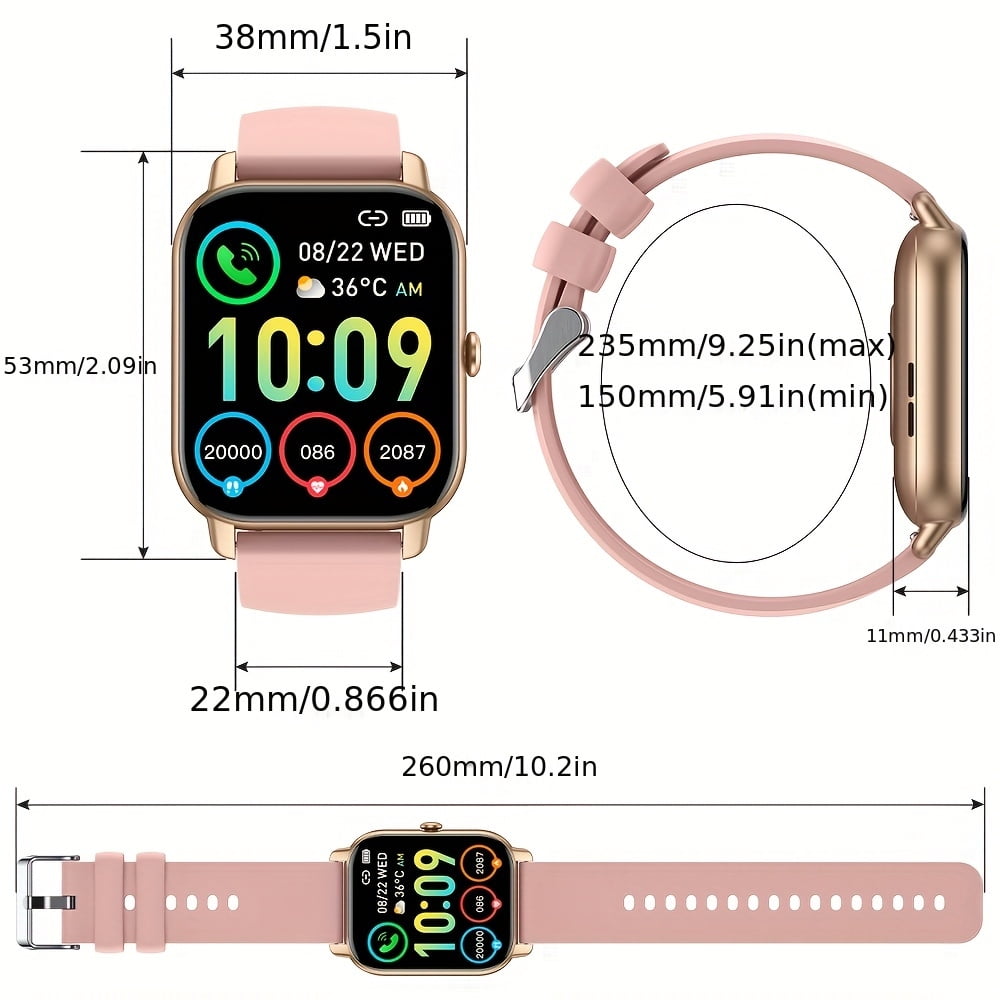 SupDevice Smart Watches for Women Men (Answer/Make Calls) Compatible with iPhone/Android Phones, 1.85" HD Screen Fitness Tracker Heart Rate Monitor 100+ Sports Tracker Watch Waterproof (Pink)