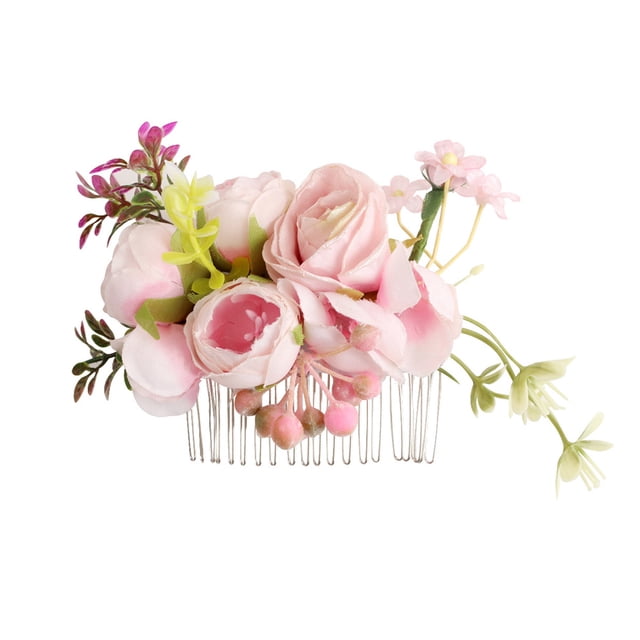 Peine de pelo de flor rosa, peine de pelo floral, accesorios para el cabello nupcial para novia y dama de honor, regalo navideño para mujeres