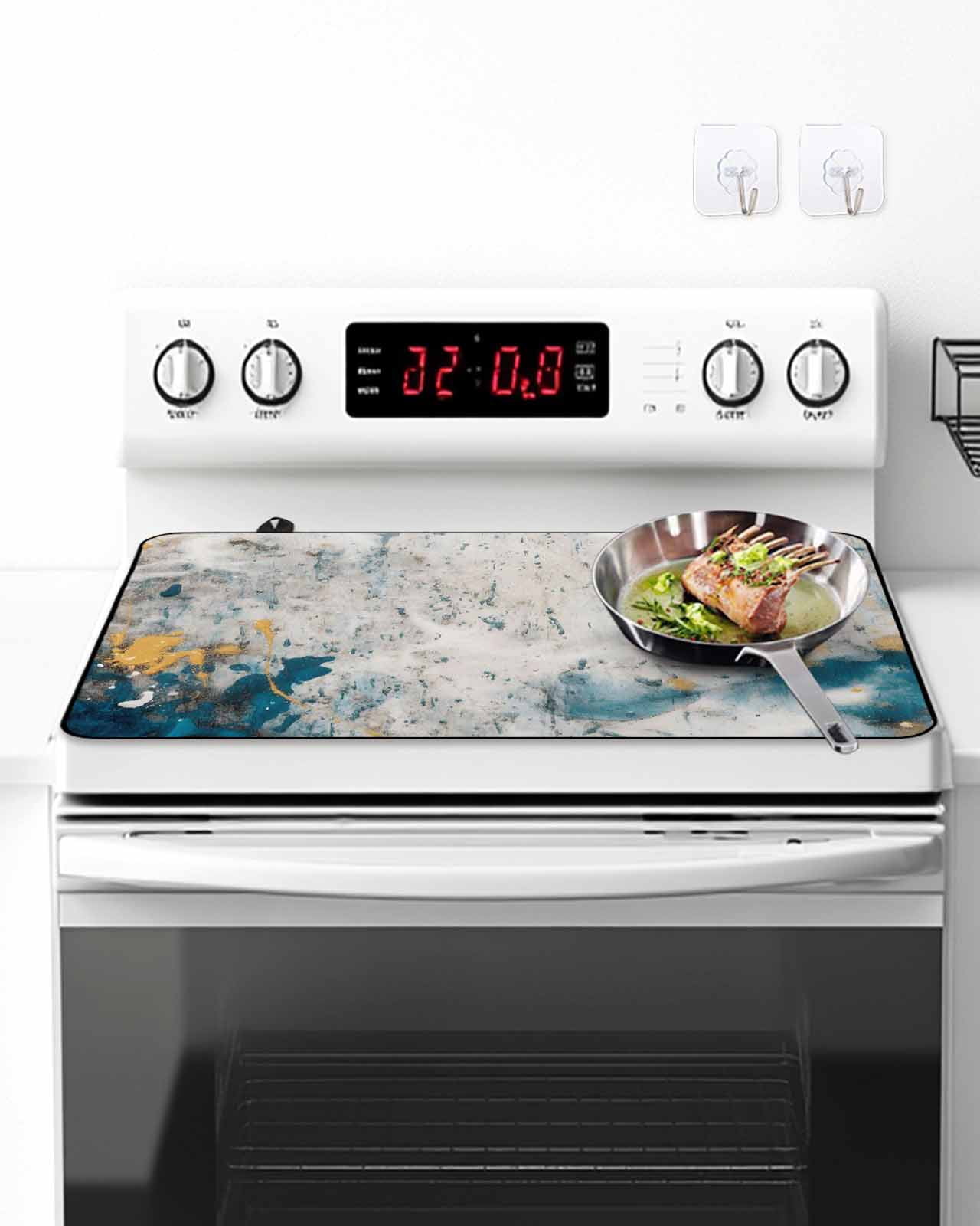 Stove Top Covers for Electric Stove, Teal Gray Gold Glass Stovetop Cover Protector, Modern Minimalist Abstract Gradient Art Induction Cooktop Protector Oven Mat for Kitchen Countertop 24"x21"