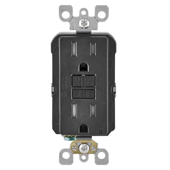 GFCI Outlet Leviton SmartLockPro, 15 A, 125 V, dúplex, negro, paquete de 1