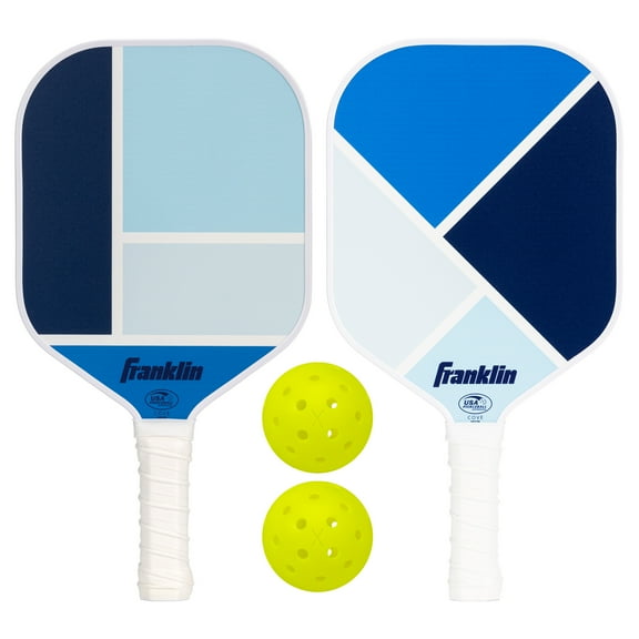 Franklin Sports 2-Player Pickleball Paddle Set - (2) Fiberglass Paddles  (2) X-40 Pickleballs - Blue